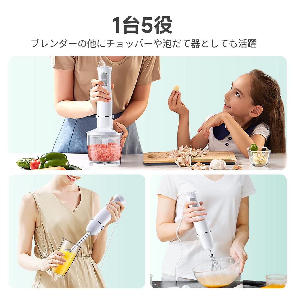 6-in-1 800W Electric Hand Blender for Baby Food, Ice, Meat, Fruits, and Vegetables, Whisk, Juicer, Food Processor, Cookware
