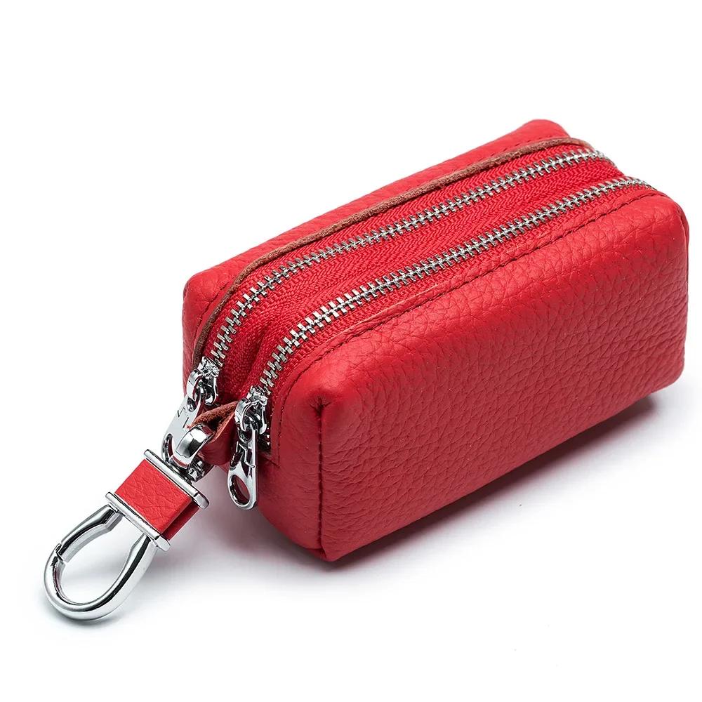 Genuine Leather Key Bag Case Large Capacity Double Layer Multi-function Fashion Card Bag Wallet Keychain Key Wallets Coin Purse