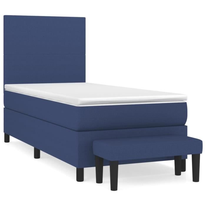 3136419 vidaXL Lit à sommier tapissier avec matelas Bleu 100x200 cm Tissu
