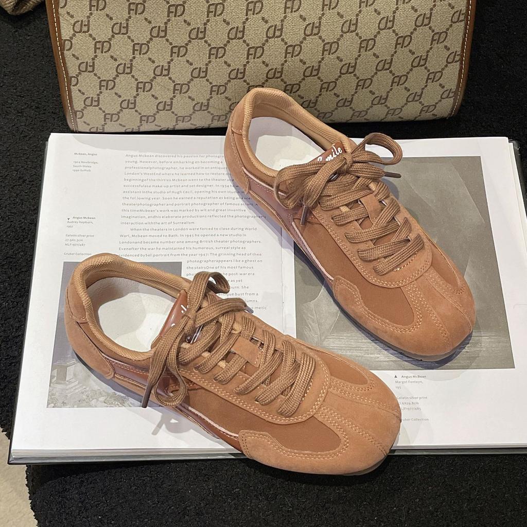 Leather Retro German Training Shoes Women's 2025 Autumn New Flat Baseplate Shoes Hiking Forrest Gump Shoes Lightweight Casual Sports Shoes