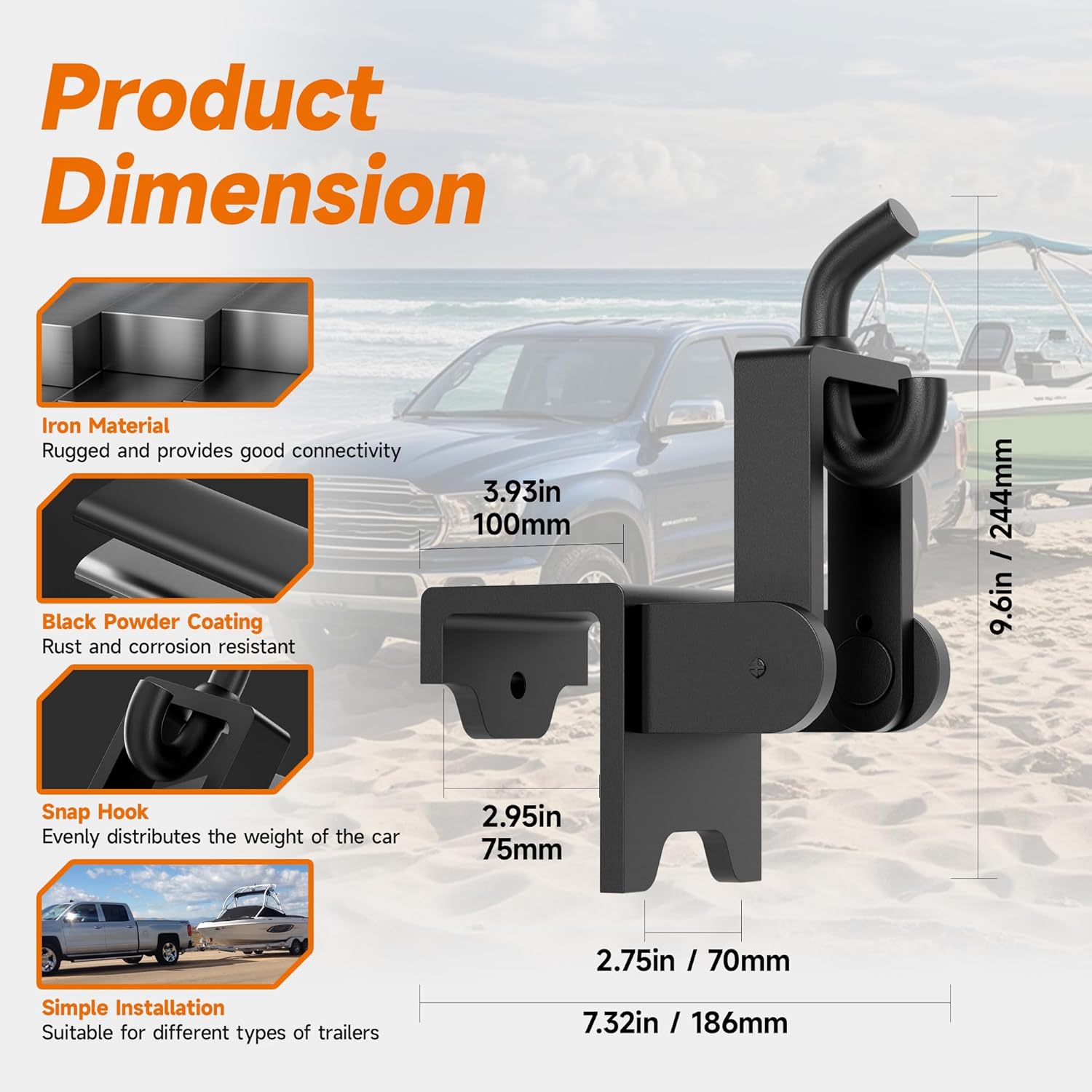 Heavy Duty Weight Distribution Hitch Hooks, 2 pcs, Black Powder Coated, Compatible with Trailers RVs Trucks 2 pcs
