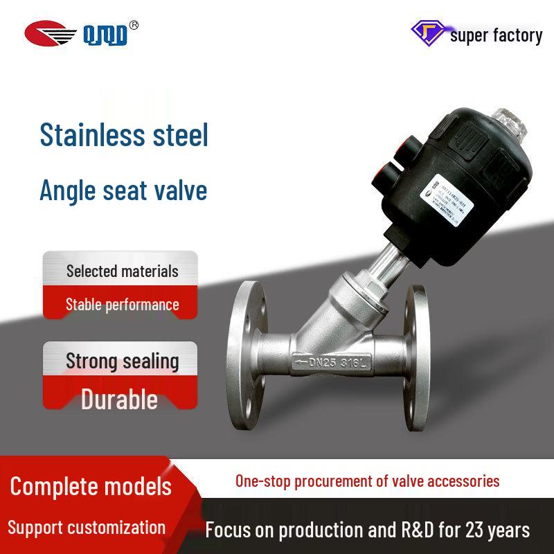 Stainless Steel Pneumatic Y-Type Angle Seat Valve with Flange Connection
