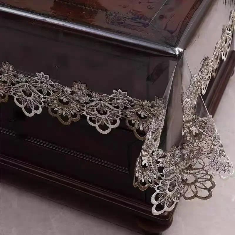 Transparent Dining Tablecloth PVC Waterproof Embroidery Lace Coffee Tables Cover Rectangular Party Home Decoration Accessories