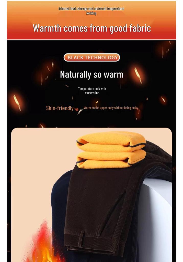 Men's High Waist Corduroy Pants – Autumn/Winter Casual Straight-Leg Trousers for Middle-Aged Men