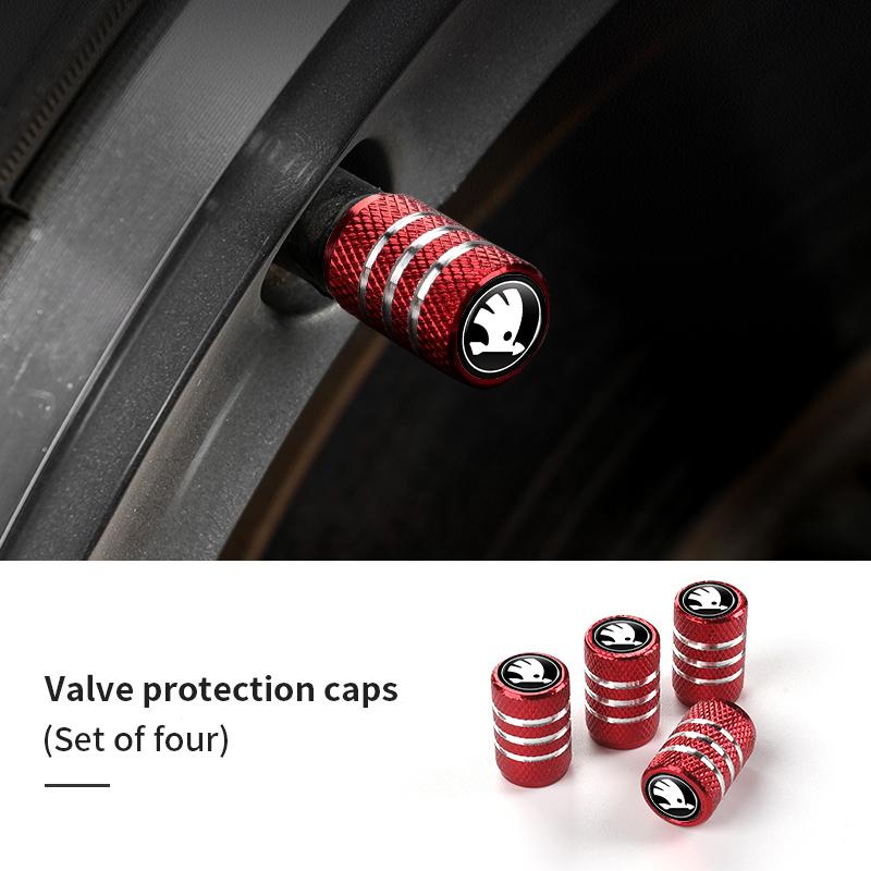REOY4 4pcs Knurling Car Wheel Tire Valve Dustproof Protection Cap For Skoda Fabia Kamiq Superb MK3 VisionS Yeti Scala Enyaq-iV