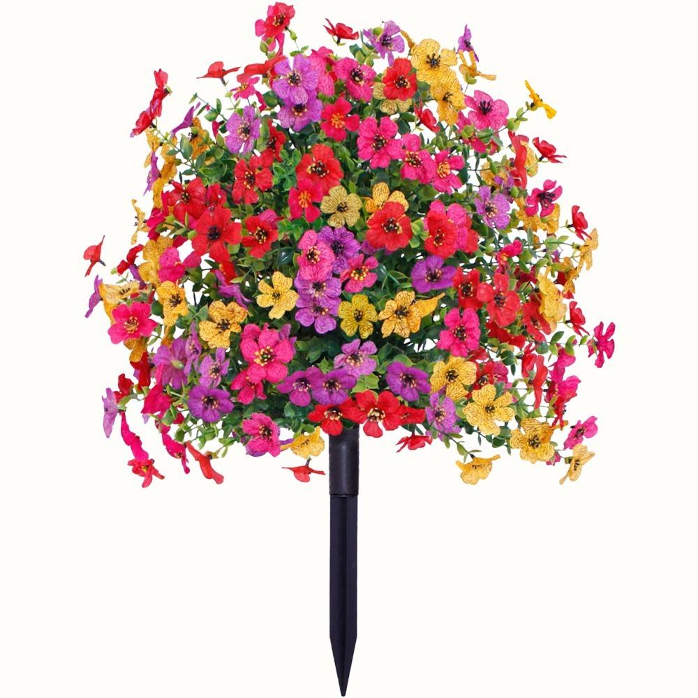 Eucalyptus Flower Artificial Fake Violet Flower Ground Stake Micro Landscaping Simulation Violet Flower Bouquet Plastic Yard Art