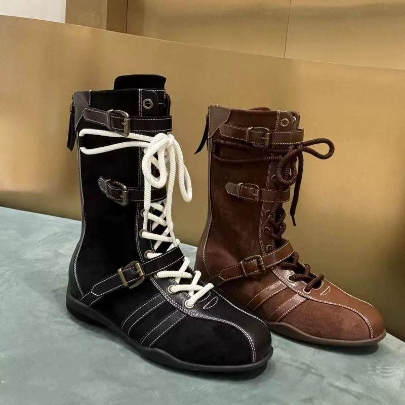 Fashion 2025 Latest Retro Knight Short Boots Women's Thick Soled Spring and Autumn Lace-up Western Boots Niche Low Heels Women Boots