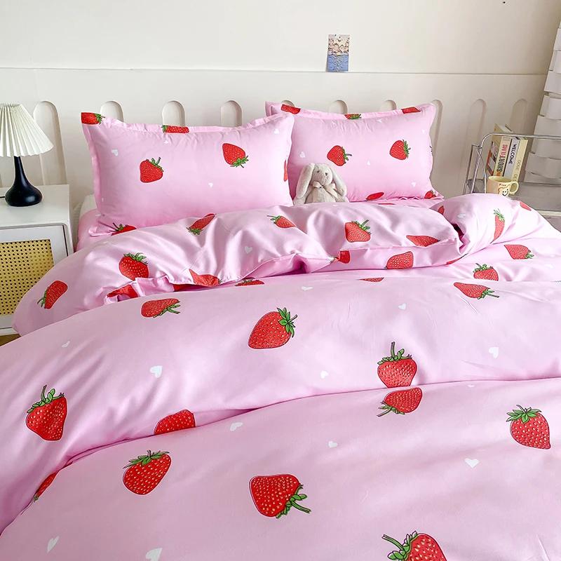 Erdbeere Bettwäsche-Set, Rosa Kawaii Erdbeere Bettbezug Weiche Wendbare Comoforter-Hülle Mit 2 Kissenbezügen Für Frauen Mädchen