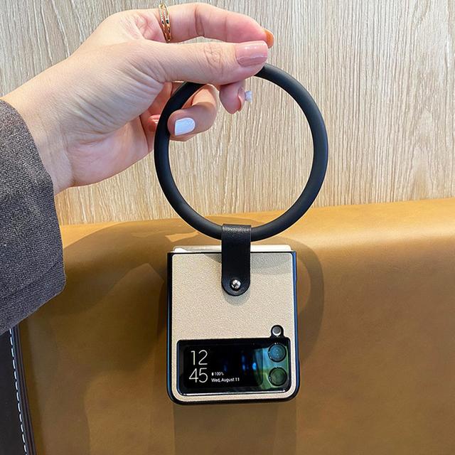 

Роскошный чехол для телефона из искусственной кожи для Samsung Galaxy Z Flip 4 3, задняя крышка с портативным браслетом For Samsung Z Flip 3