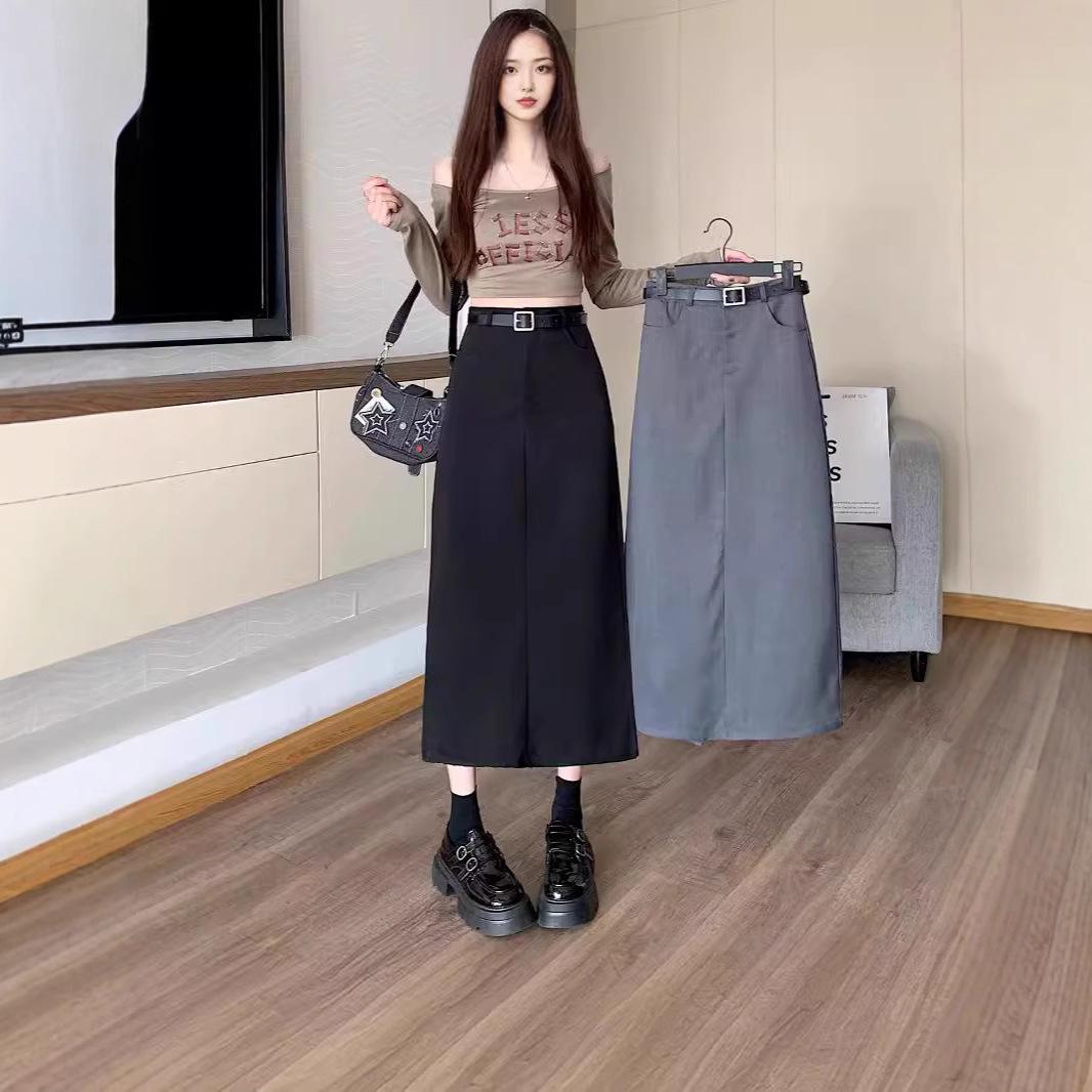 

Plus Size High-Waist Gray A-Line Midi Skirt - Mature Style for a Slimming Fit S