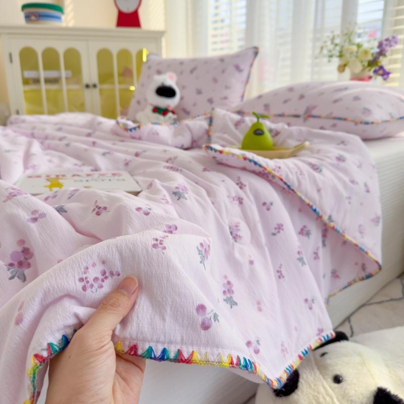 Korean Style Summer Cool Quilt For Girls 2025 New Bowknot Washed Cotton Simple Air Conditioning Quilt Hot Sale