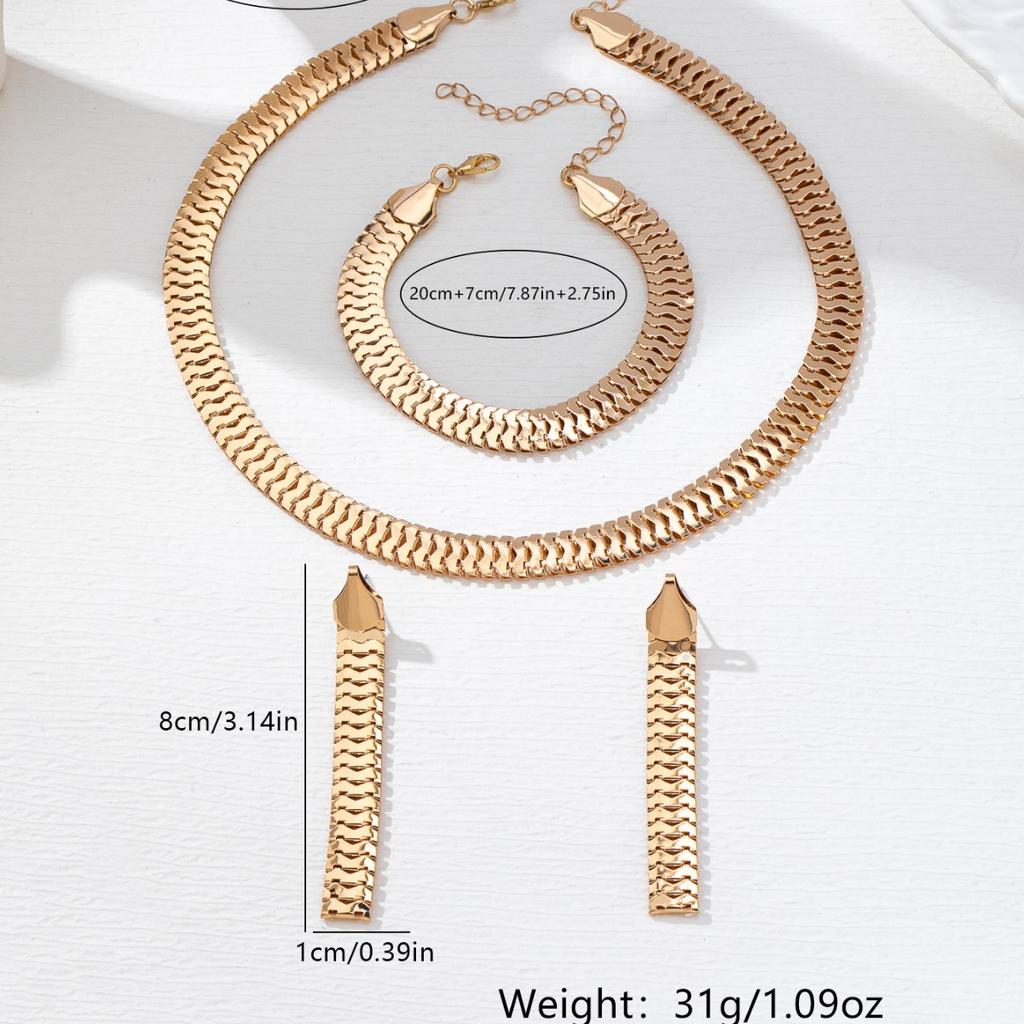 Fashion temperament Elegant personality Versatile gold European and American style necklace Bracelet Earrings suit Women's