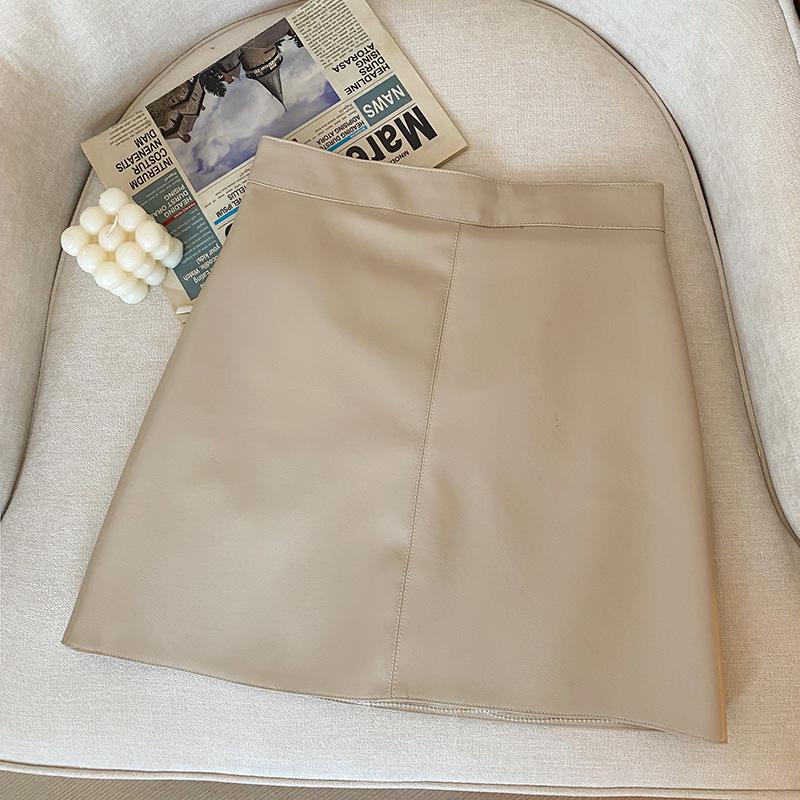 

2024 Женская миди-юбка А-силуэта из хаки кожи с высокой талией – Стройнящая, Простая, Летний стиль L верблюд