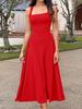 Spring and summer new European and American fashion square collar versatile sleeveless solid color basic dress women's comfortable