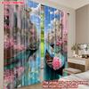 Set Of 2 Venice Canal Curtains Digital Printing Pastel Buildings Gondolas Pink Flowers Blue Sky Living Room Decor Curtain Polyester Perfect For