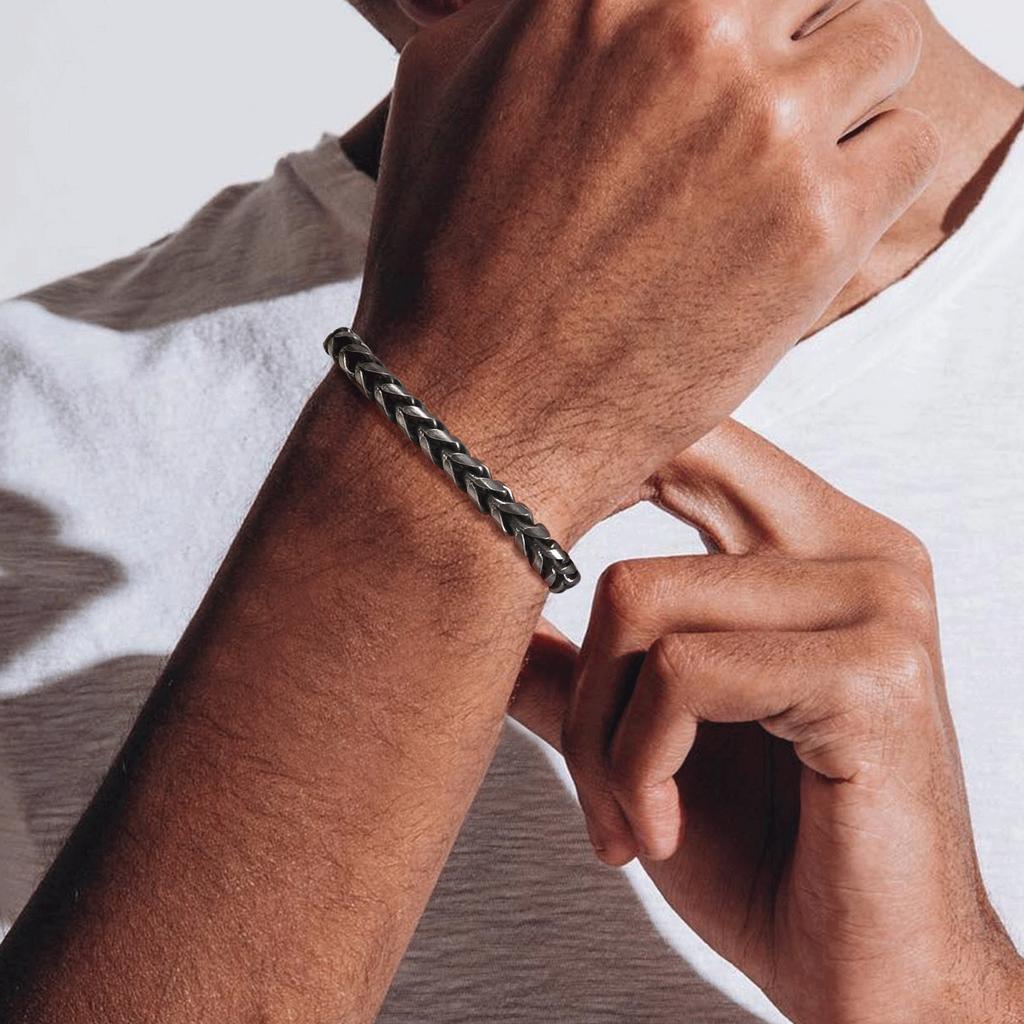Retro Chain Bracelets for Men Boys,Waterproof Stainless Steel Chain Links Wristband,Classic Punk Vintage Jewelry Gifts