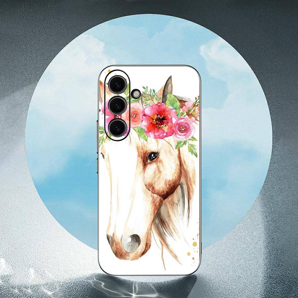 Animal Head Wearing Flowers For Samsung Galaxy S23 S24 S25 Ultra S22 Plus S21 Black Soft Case Waterproof Soft Case