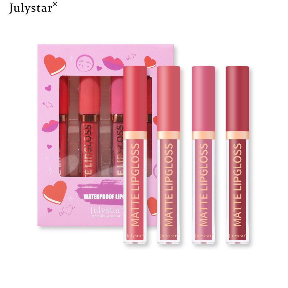 4pcsNatural and Long-lasting Non-fading Non-stick Cup 4-pack Lip Glaze Kit Matte Lipstick Set