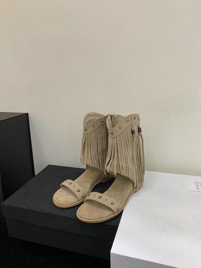 Fashion Sandals for Women's Design Tassel Rivet Roman Sandals Women's Summer High-top Fashion Wedge Heel Cool Boots Sandalias De Tacón