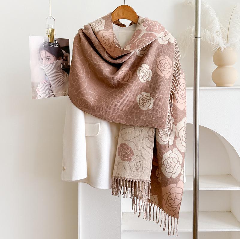 Fashion Printed Double-Sided Scarf Winter High-End Warm Shawl Women