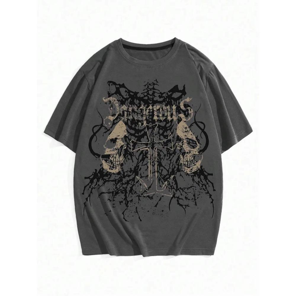 Fashionable Men's New Skull Print Micro Elastic Soft and Breathable Round Neck T-shirt Outdoor Urban High Street Top