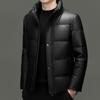 Yiliteng Men's Stand Collar Genuine Leather Goose Down Puffer Jacket