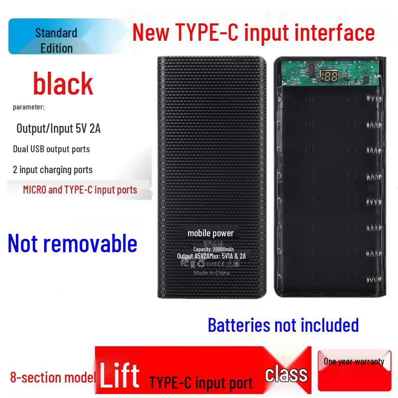 8-Section 18650 DIY Solderless Lithium Battery Power Bank Kit