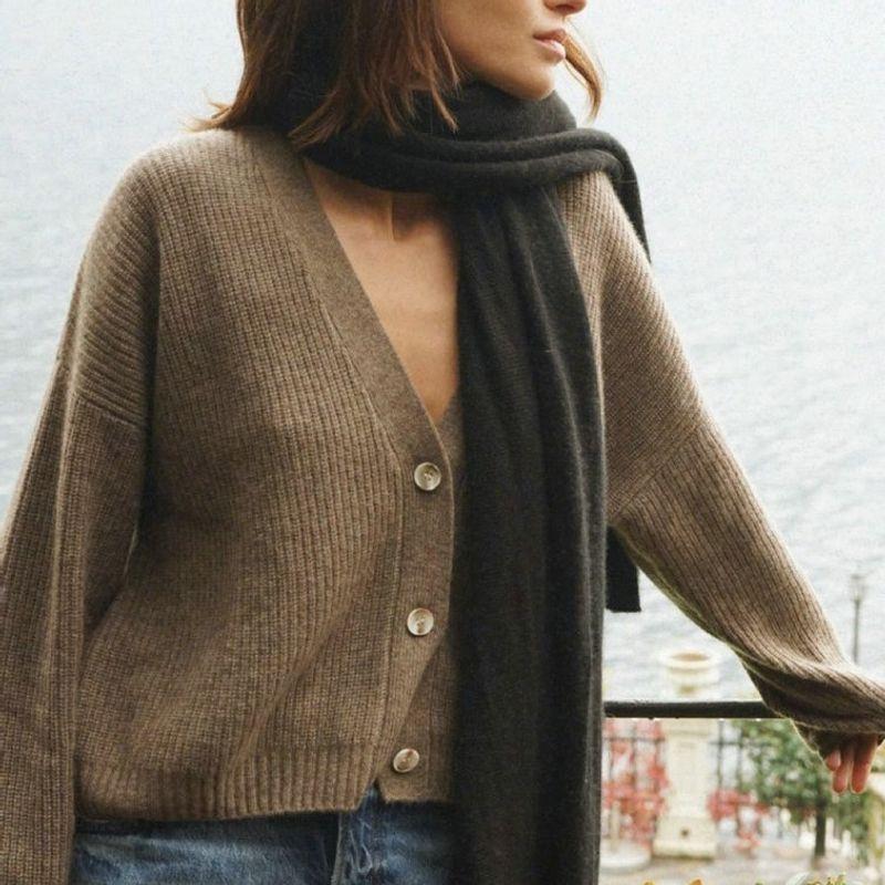 Spring & Fall New Arrival Cross-Border Fashion All-Match Casual Lazy Sense Knitwear Solid Color and V-neck Loose Cardigan Coat