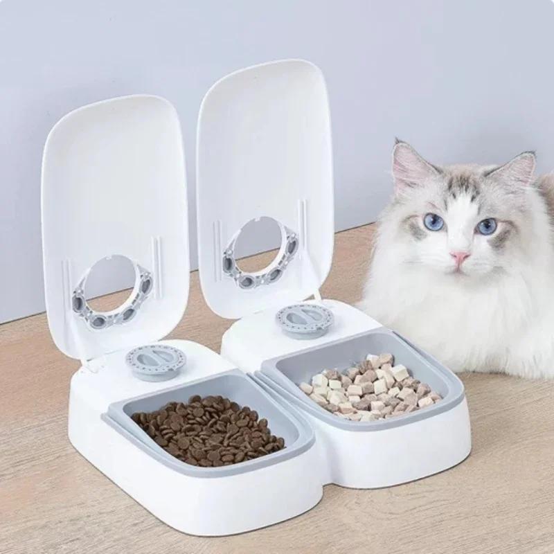 Smart Pet Feeder with Timer Automatic Food Dispenser for Cats Dogs Dry Wet Food Dual Meal Separation Puppy Kitten Feeding