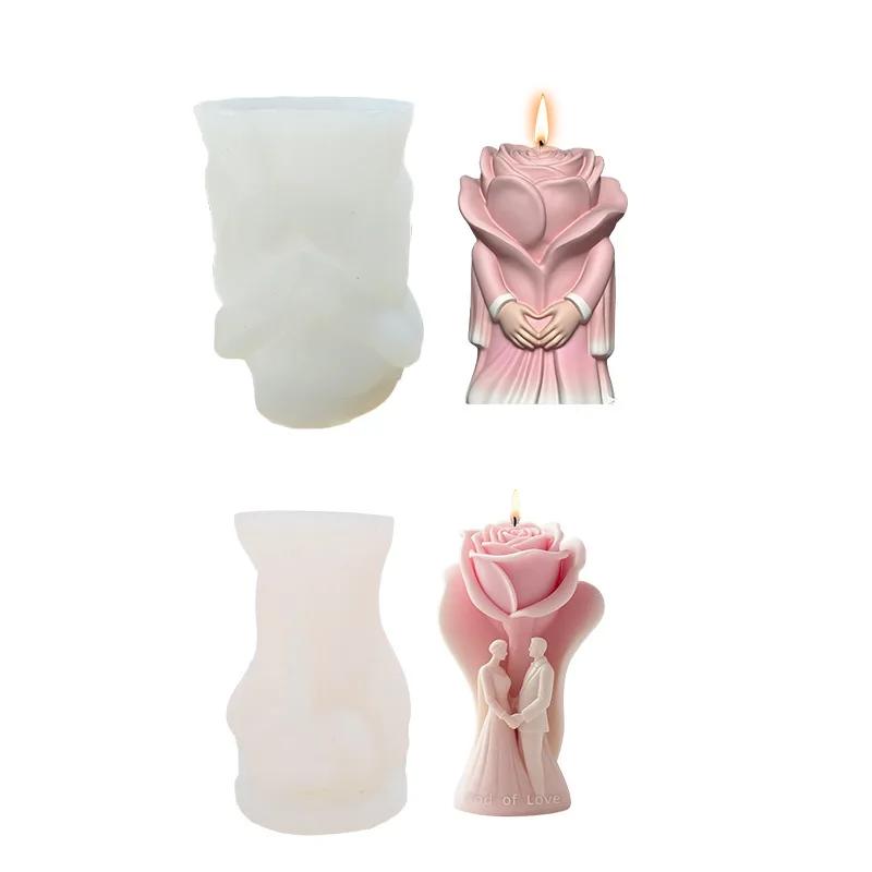 Rose Couple Silicone Mold for Wedding Valentine's Day DIY Aromatherapy Soap Candle Gypsum Epoxy Resin Craft Silicone Mold