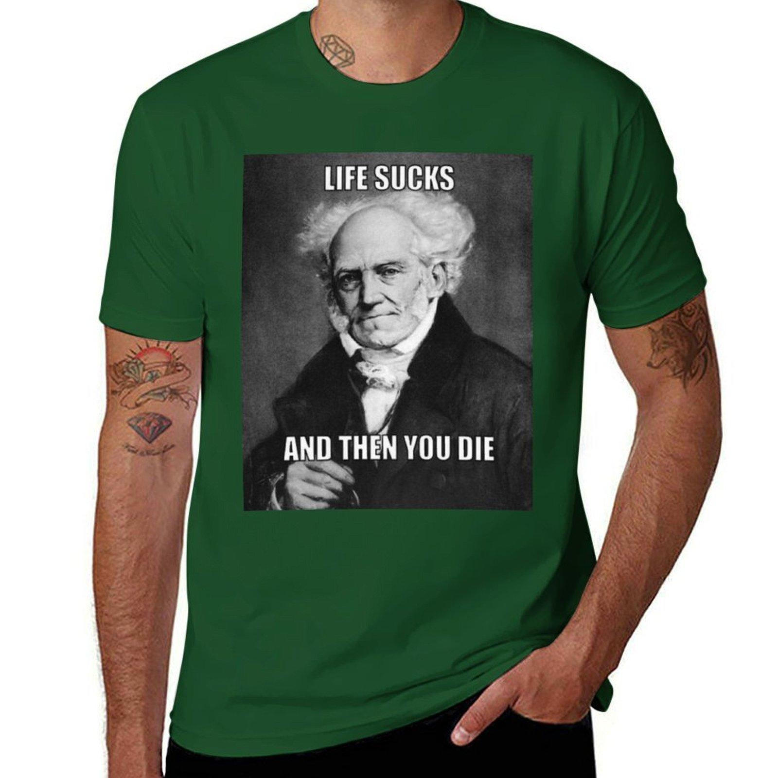 Arthur Schopenhauer Life Sucks Quote T-Shirt summer top quick-drying black t-shirts for men 4XL
