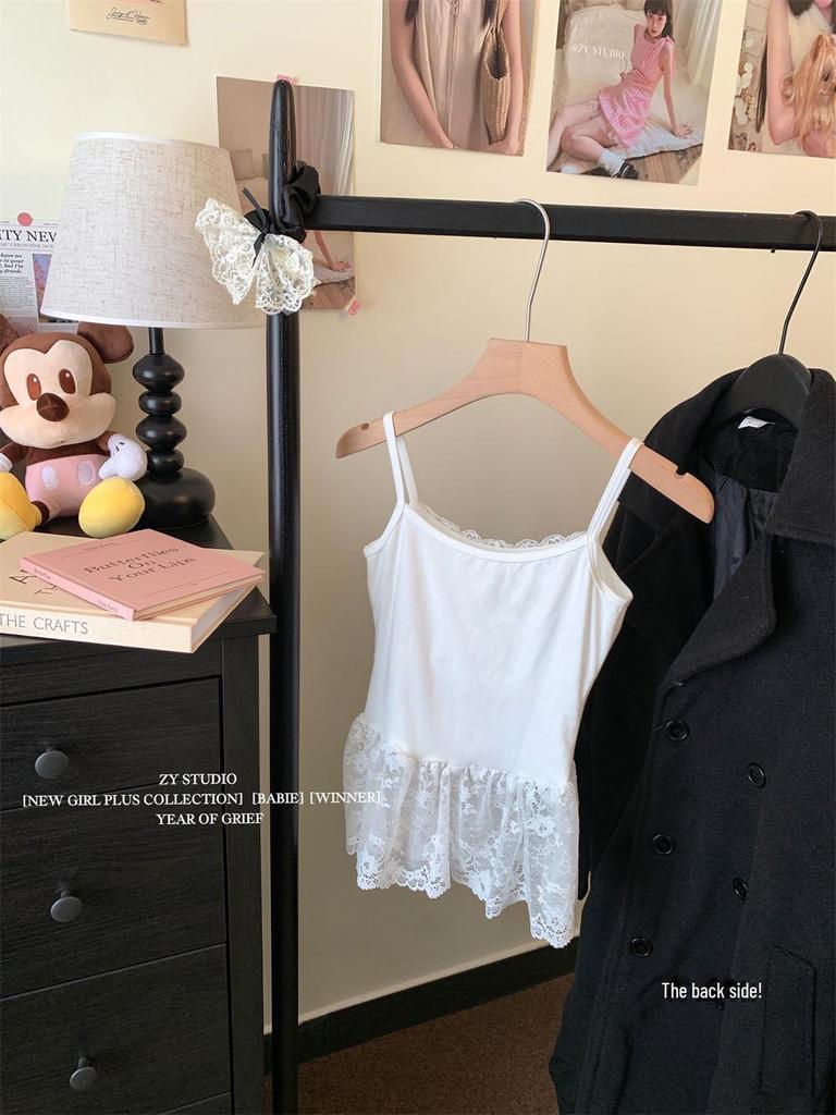 Women's Sweet French Bow Layered White Lace Camisole - Sleeveless Top for Autumn and Winter