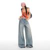 Spring Summer Light Blue High Street Design Drape Wide Leg Denim Pants For Women Casual Pants Oversize Denim Trousers