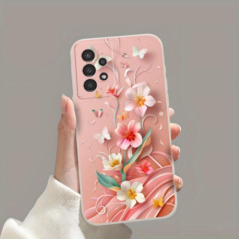 Romantic Pink Flower Pattern TPU Soft Phone Case Suitable for Samsung S26 S25 S24 S23 S22 S21 S20 and Other Models.