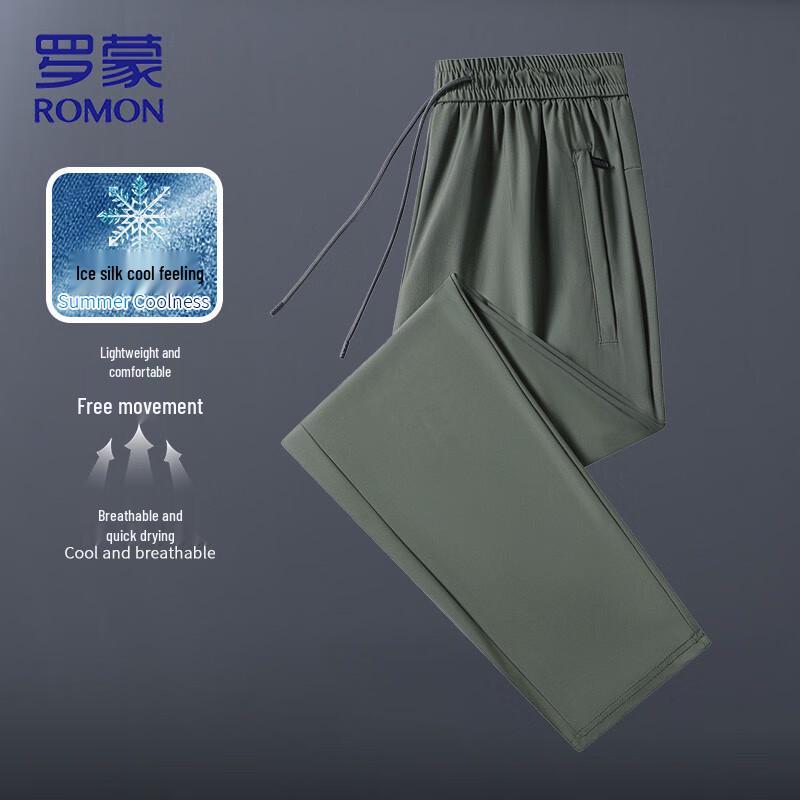 

Romon Men s Summer Ice Silk Straight-Leg Trousers 3XL