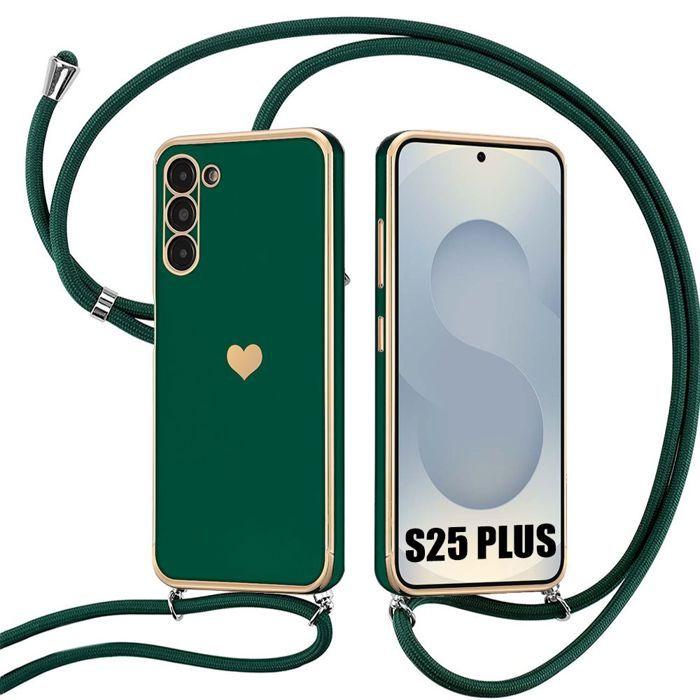 Coque pour samsung galaxy s25 plus (s25+) - antichoc anti-rayures avec cordon vert nuit
