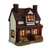 Indoor Resin Harvest House Statue with Warm Window Lighting for Halloween Shelf Styling and Seasonal Fall Scenes