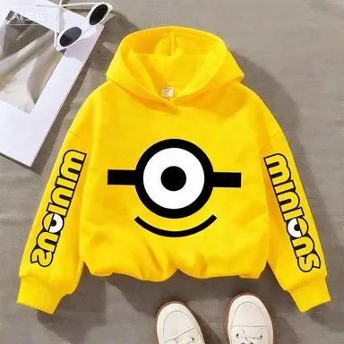 Bluză de copii cu imprimeu amuzant Minions pentru primăvară/toamnă Potrivită pentru băieți și băieți Largă și confortabilă cu glugă