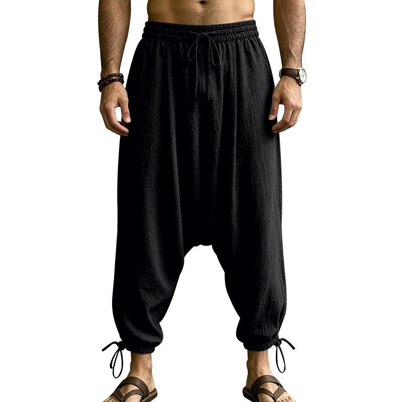 New Men's Linen Casual Loose Large Size Bloomers Breathable Wide Leg Casual Pants