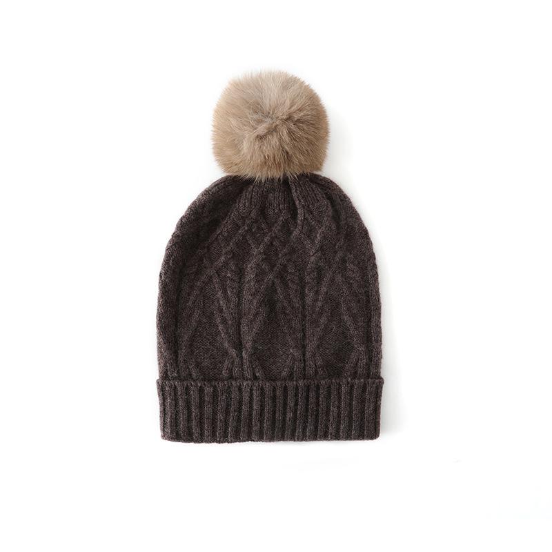

Cashmere Autumn and Winter New Women s Thickened Jacquard Pile Cap Warm and Ear Protecting Detachable Wool Ball Head Knitted Cap One size