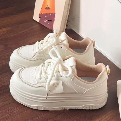 Pantofi Albi cu Platformă Copii Toamnă Nou Ins Trendy Platformă Versatil Suprafață din Piele Pantofi Casual de Board