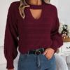 GMXIA Women's Fashion Casual Solid Color Autumn Winter Long Sleeve Round Neck Loose Cut-out Twist Pullover Sweater