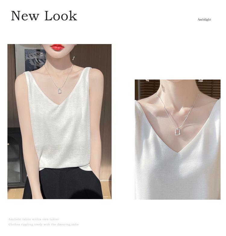 New Summer V-neck Knit Camisole with Double Shoulder Straps - Lightweight Women's Innerwear.