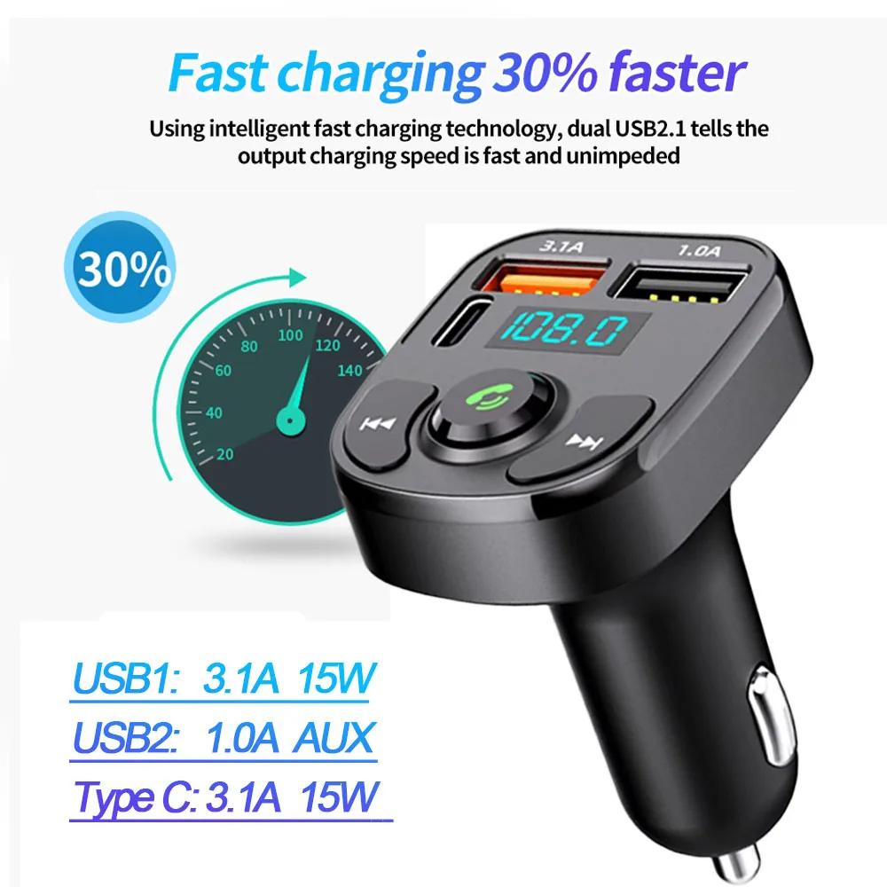 Car Bluetooth Mp3 Player Dual USB Port Phone Charger FM Transmitter Wireless Audio Receiver Hands-Free Kit with U-Disk Aux Input