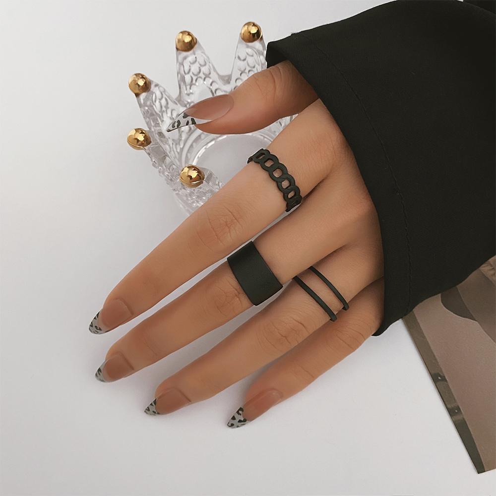 Punk Black Finger Rings For Women Men Simple Chain Ring Set Fashion Rings Trend Friend Gifts Party Knuckle Jewelry Party