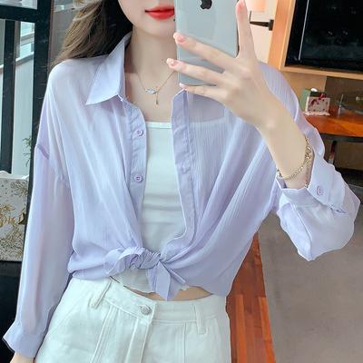 Mid-Length Loose Clothes Women Chiffon Blouse Sunscreen Shirt Summer Spring See Through Shirt Long Sleeve Thin Cardigan 26970