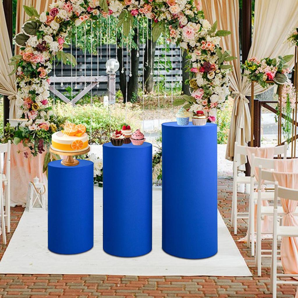 3Pcs Cylinder Dessert Pedestal Covers Tablecloth Plinth Stand Pillar Covers for Wedding Party Thanksgiving Graduation Engagement