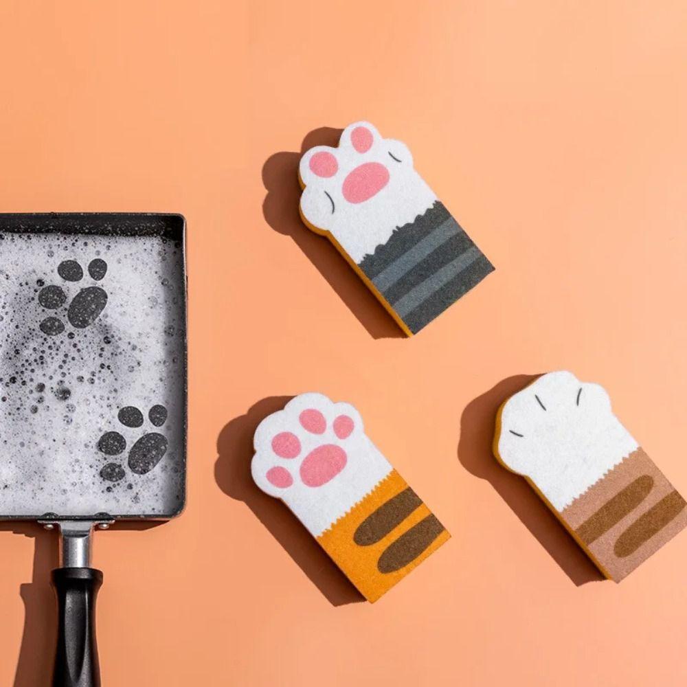 3pcs Thicker Cat Claw Cleaning Sponge Wiping Sponge Sponge Brush Dishwashing Sponge  Cleaning Tool