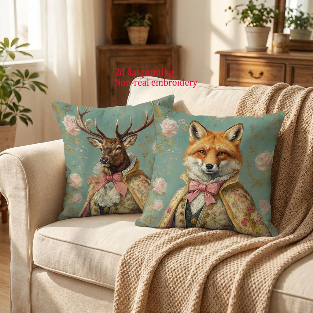 1/4pcs Vintage Royal Animal Portrait Throw Pillow Covers Floral Farmhouse Decorative Cushion Cases Cushion Cover