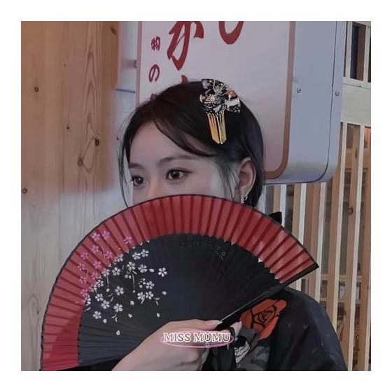MISS MUMU Fan Hair Clip with Tassels and Flowers, Japanese Style Hair Accessory for Kimono, Formal Events, Stage Props, Cosplay, Photo Shoots,